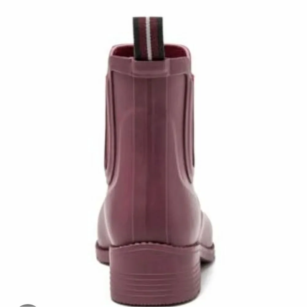 Lands End Royal Burgundy Pull On Heeled Chelsea Rain Booties 10 41.5